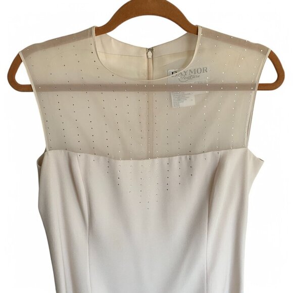 Daymor Couture Ivory Sleeveless Sheath Dress Rhinestone-Embellished Mesh Sz 12 - Picture 7 of 9
